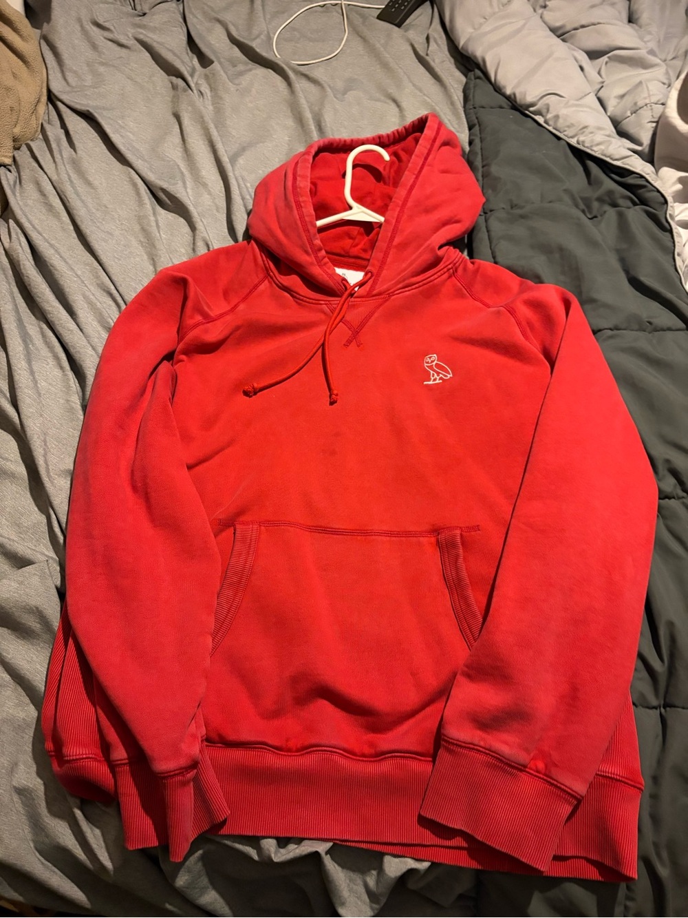 OVO Red Pullover Hoodie with Embroidered Owl Logo